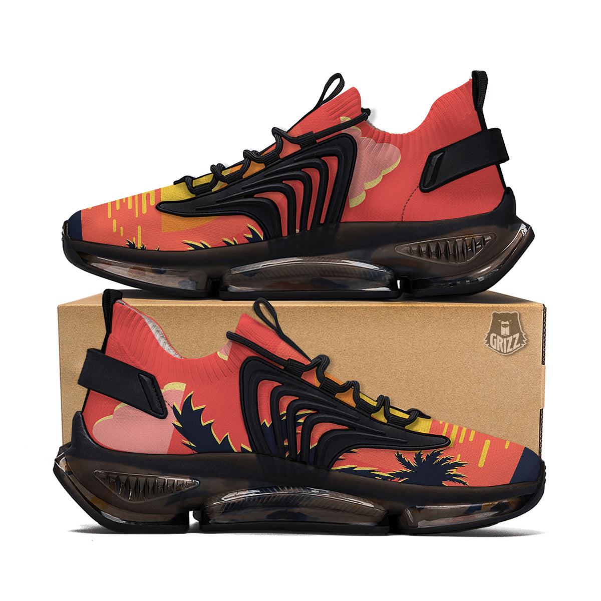 Sunset And Beach Pink Sky Print Black Gym Shoes-grizzshop