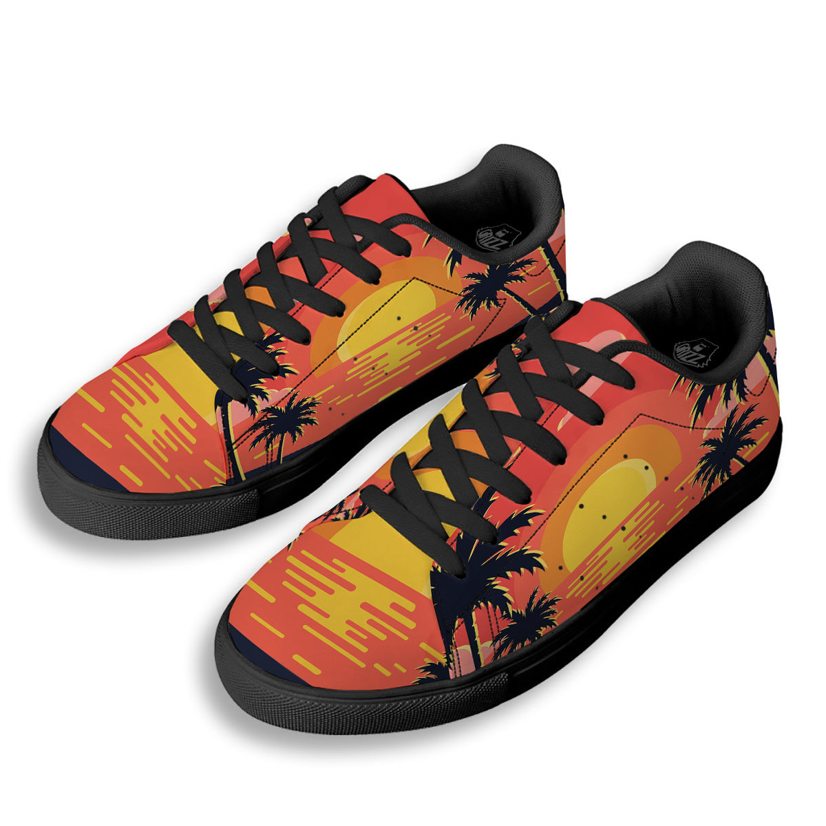 Sunset And Beach Pink Sky Print Black Low Top Sneakers-grizzshop