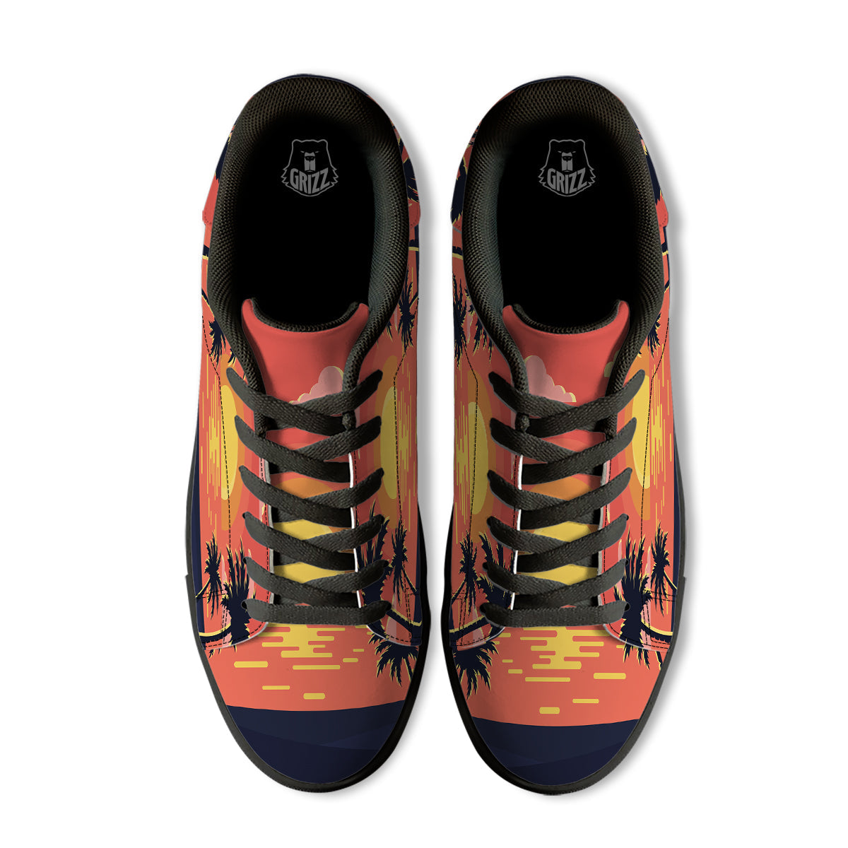Sunset And Beach Pink Sky Print Black Low Top Sneakers-grizzshop