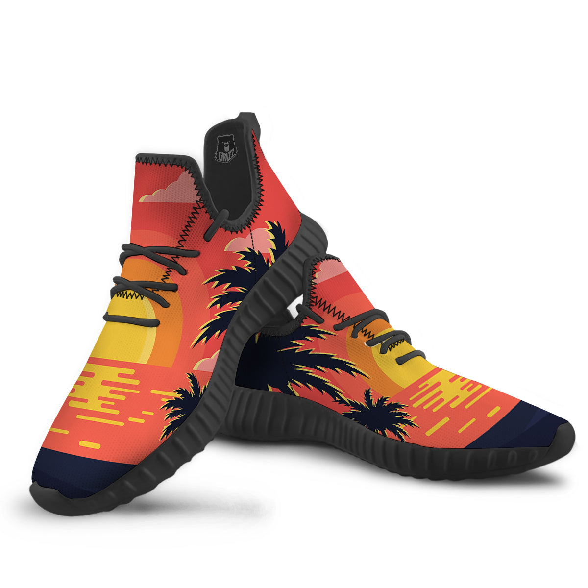 Sunset And Beach Pink Sky Print Black Walking Shoes-grizzshop
