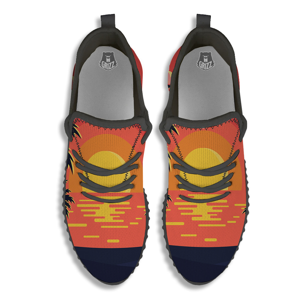 Sunset And Beach Pink Sky Print Black Walking Shoes-grizzshop