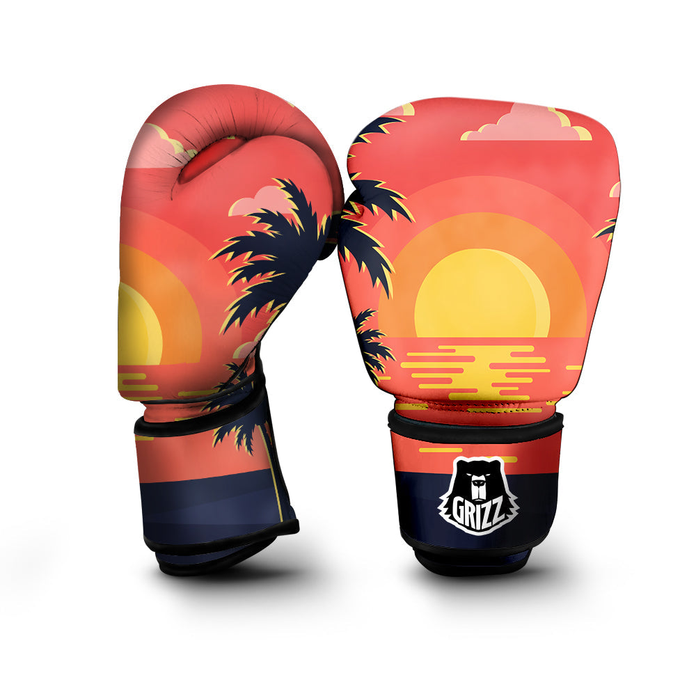 Sunset And Beach Pink Sky Print Boxing Gloves-grizzshop