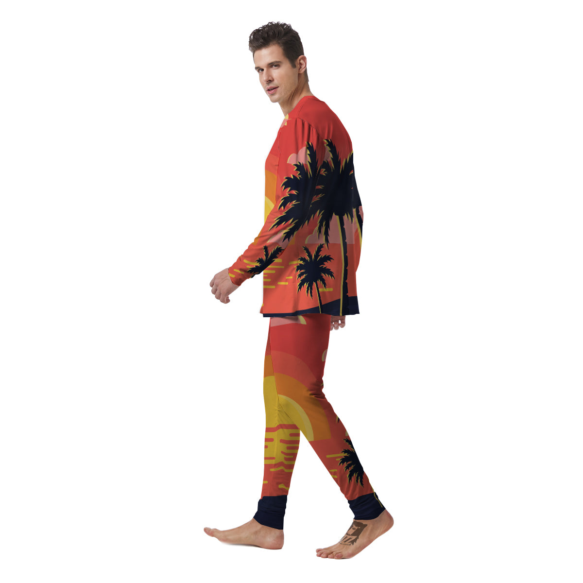 Sunset And Beach Pink Sky Print Men's Pajamas-grizzshop