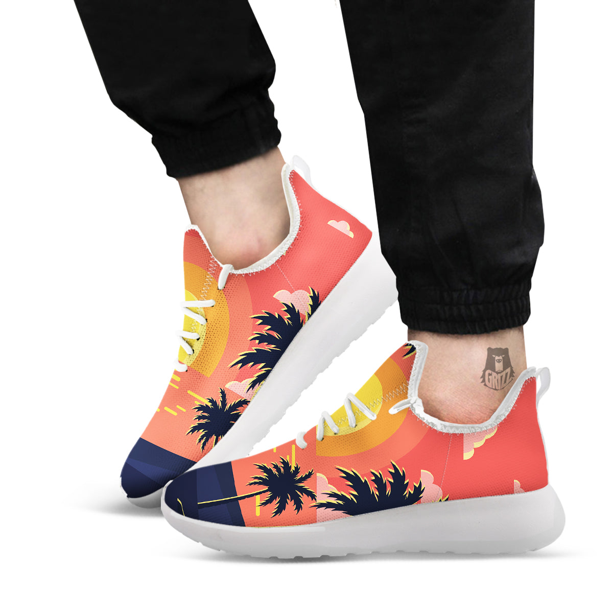 Sunset And Beach Pink Sky Print White Athletic Shoes-grizzshop