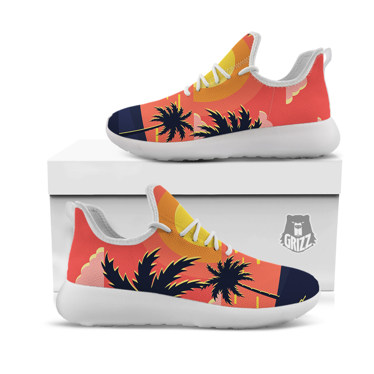 Sunset And Beach Pink Sky Print White Athletic Shoes-grizzshop