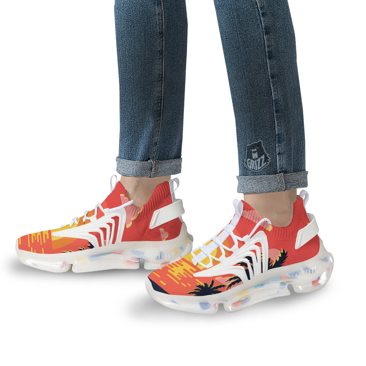 Sunset And Beach Pink Sky Print White Gym Shoes-grizzshop