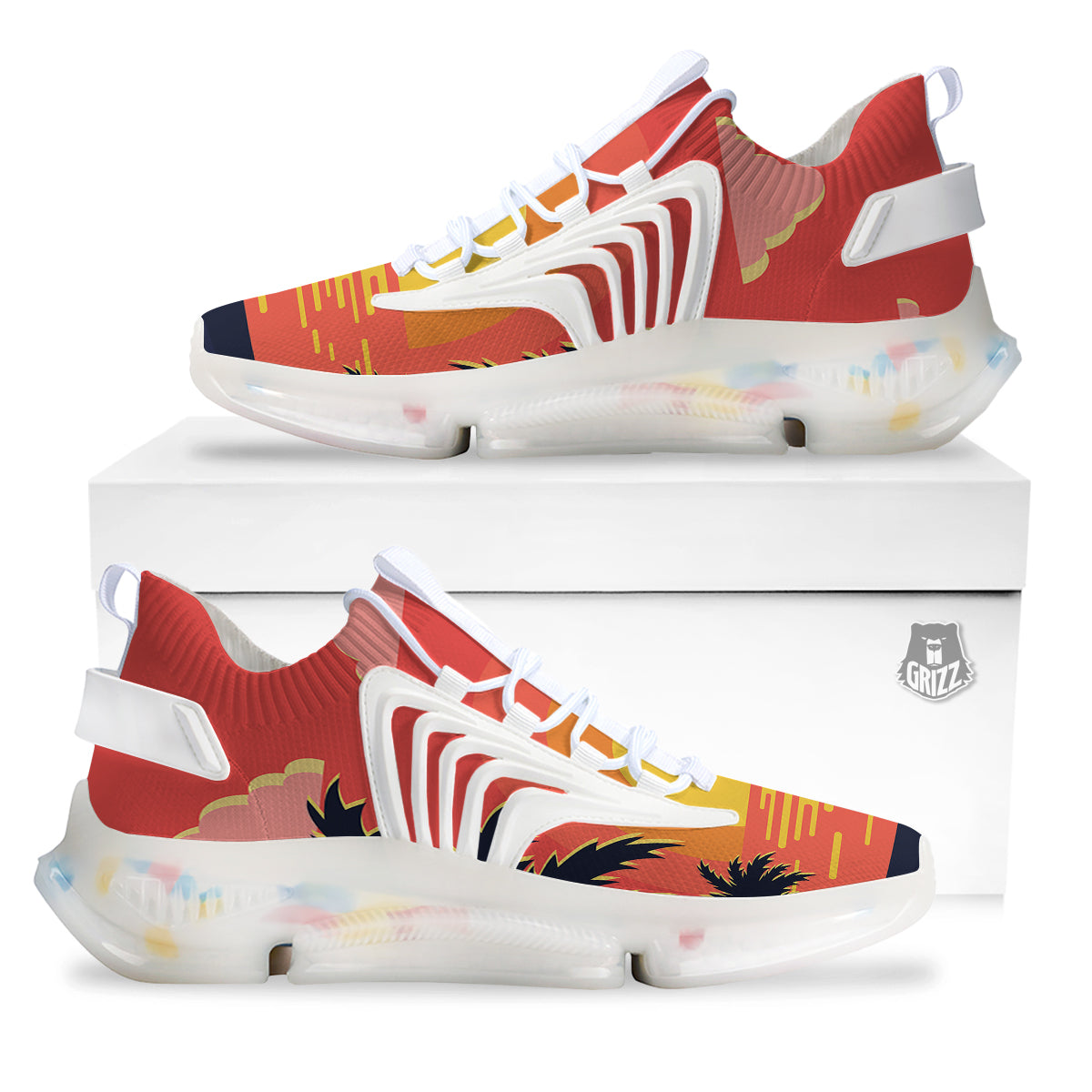 Sunset And Beach Pink Sky Print White Gym Shoes-grizzshop