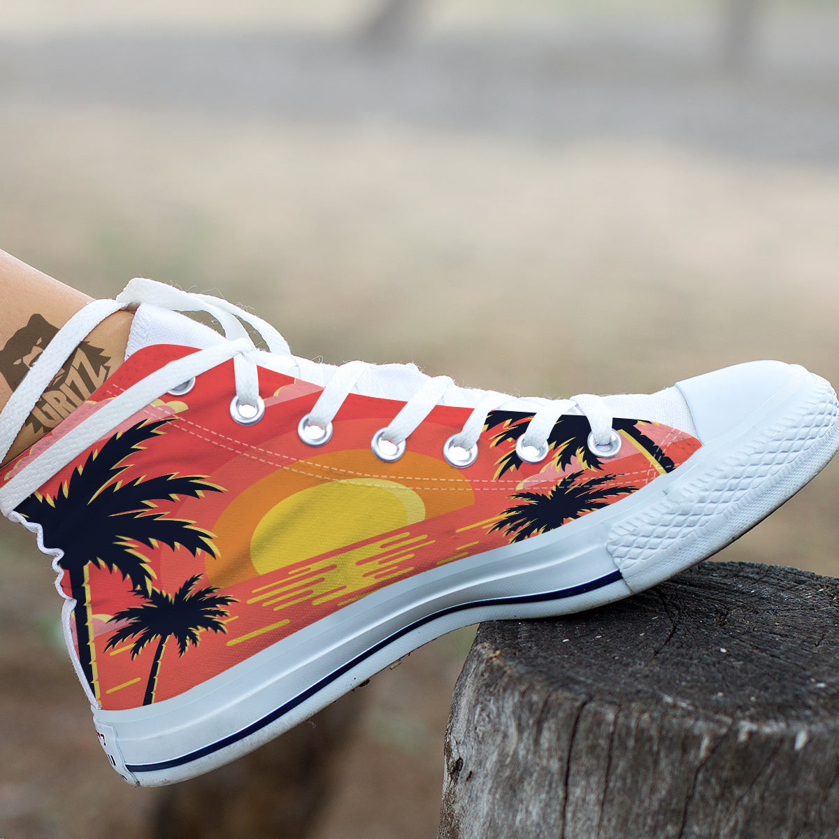 Sunset And Beach Pink Sky Print White High Top Shoes-grizzshop