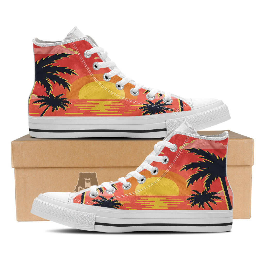 Sunset And Beach Pink Sky Print White High Top Shoes-grizzshop