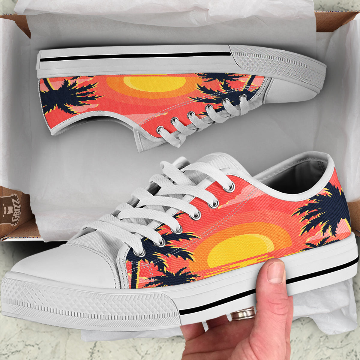 Sunset And Beach Pink Sky Print White Low Top Shoes-grizzshop