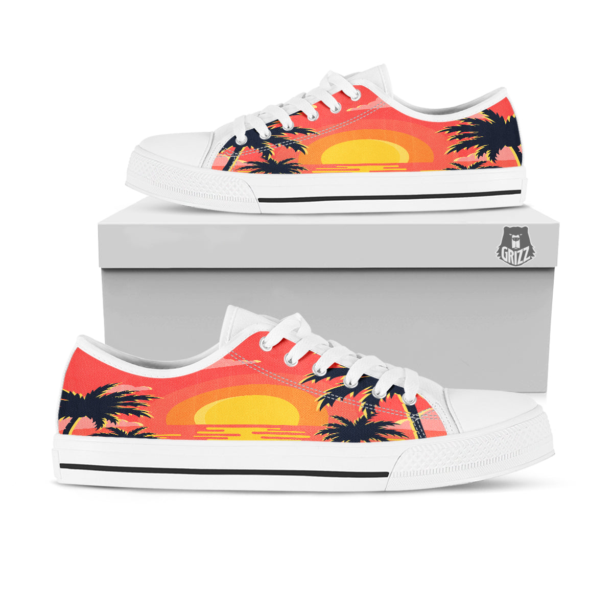Sunset And Beach Pink Sky Print White Low Top Shoes-grizzshop