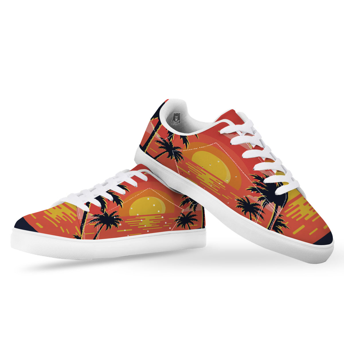 Sunset And Beach Pink Sky Print White Low Top Sneakers-grizzshop
