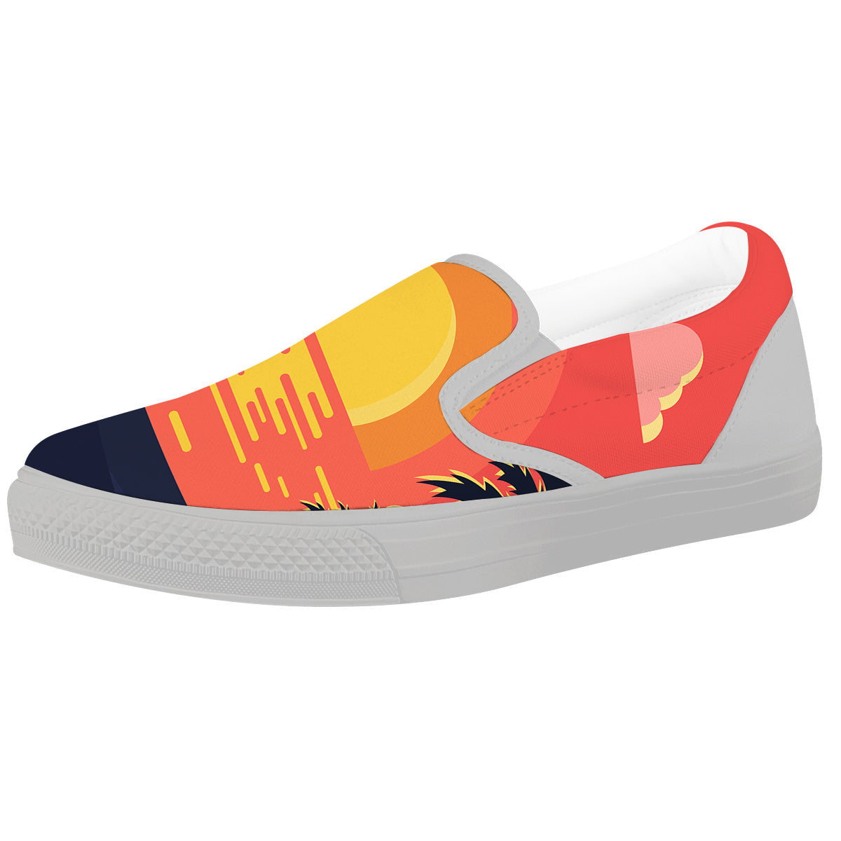 Sunset And Beach Pink Sky Print White Slip On Shoes-grizzshop