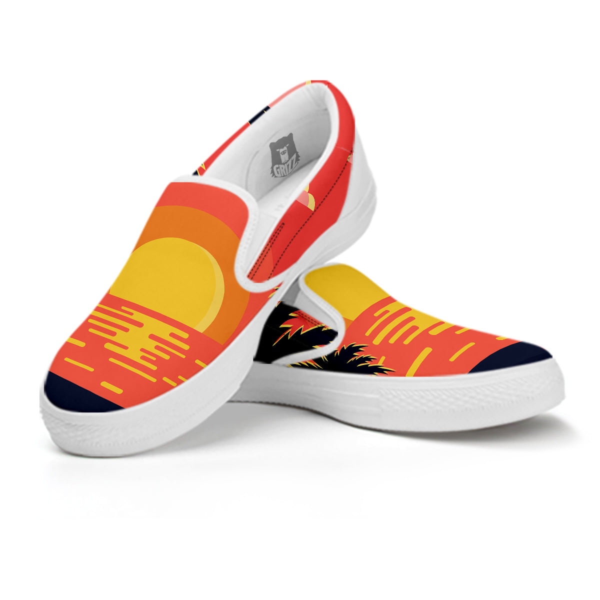 Sunset And Beach Pink Sky Print White Slip On Shoes-grizzshop