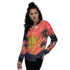 Sunset And Beach Pink Sky Print Women's Bomber Jacket-grizzshop