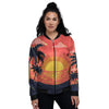 Sunset And Beach Pink Sky Print Women's Bomber Jacket-grizzshop