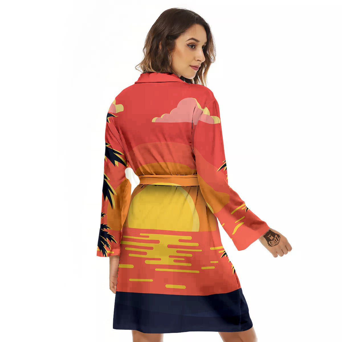 Sunset And Beach Pink Sky Print Women's Robe-grizzshop