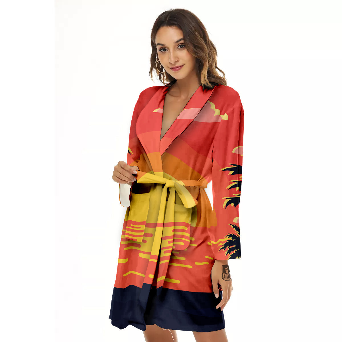Sunset And Beach Pink Sky Print Women's Robe-grizzshop