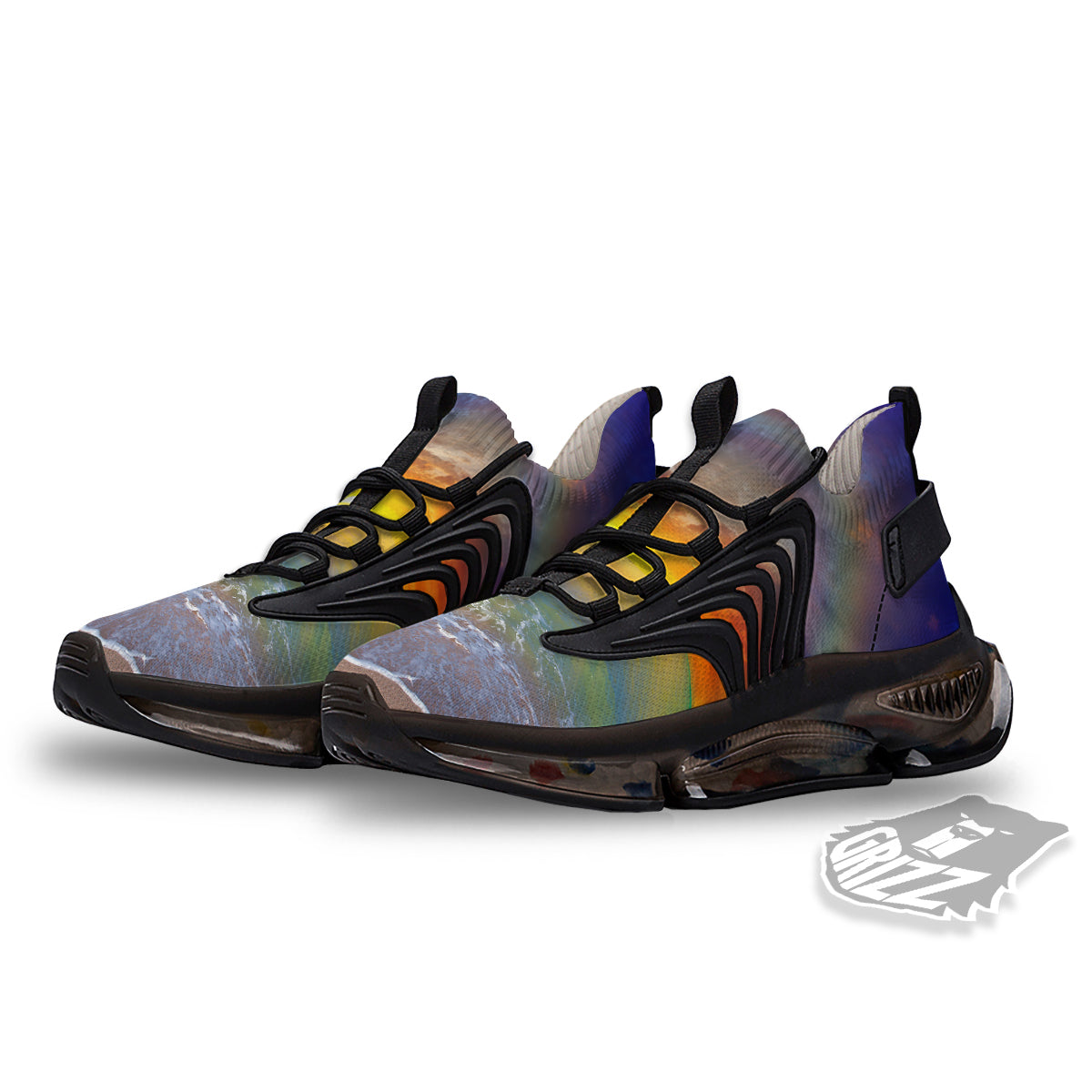 Sunset And Rainbow On Beach Print Black Gym Shoes-grizzshop