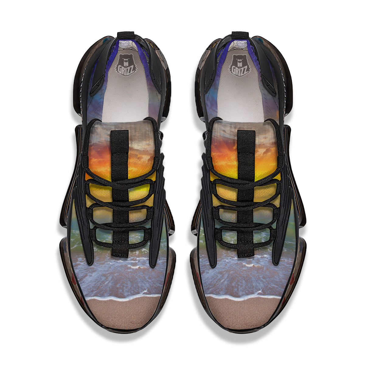 Sunset And Rainbow On Beach Print Black Gym Shoes-grizzshop