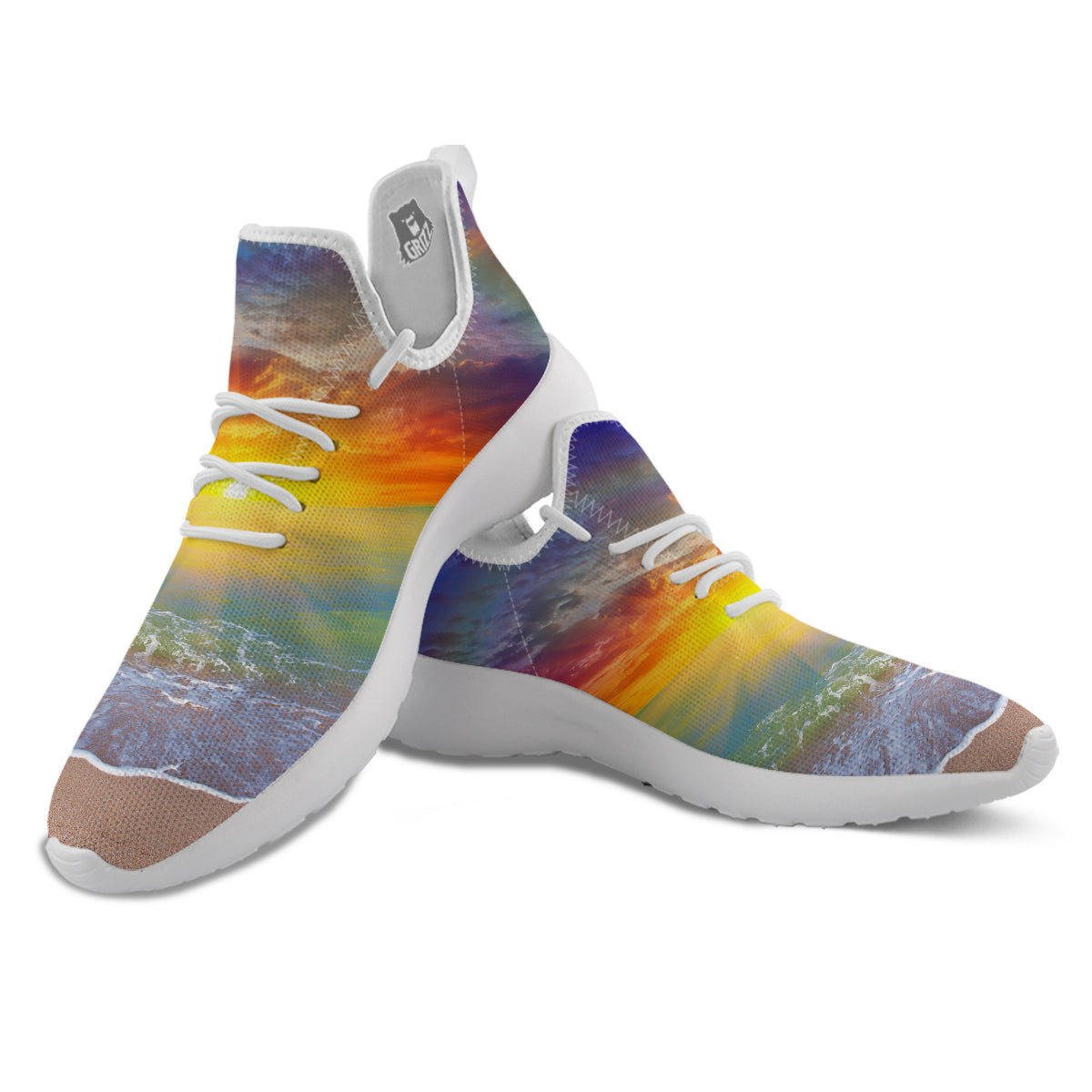 Sunset And Rainbow On Beach Print White Athletic Shoes-grizzshop