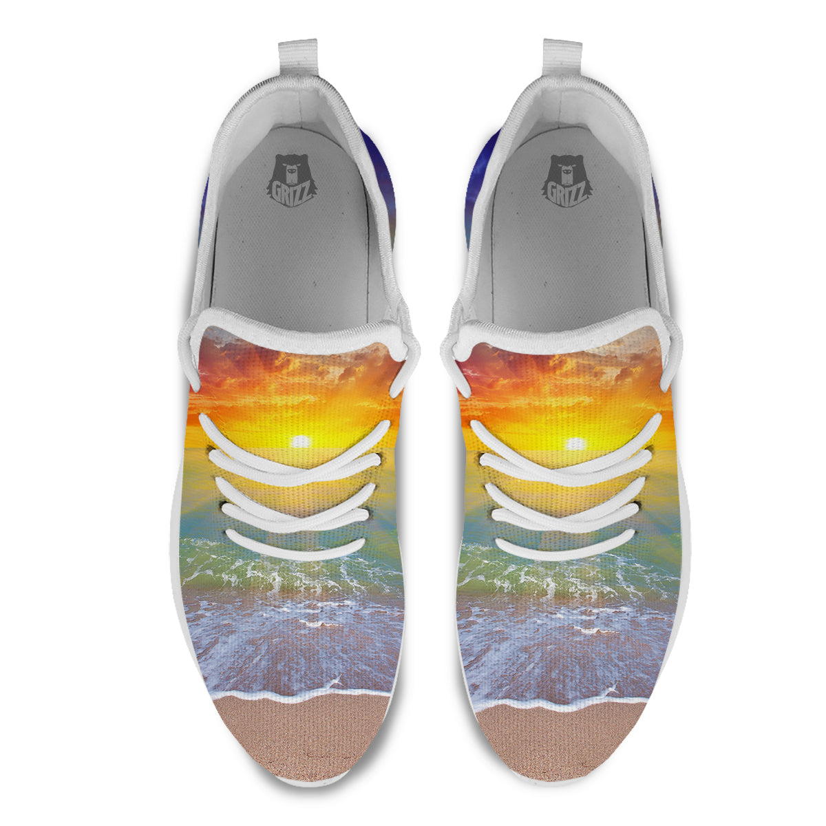 Sunset And Rainbow On Beach Print White Athletic Shoes-grizzshop