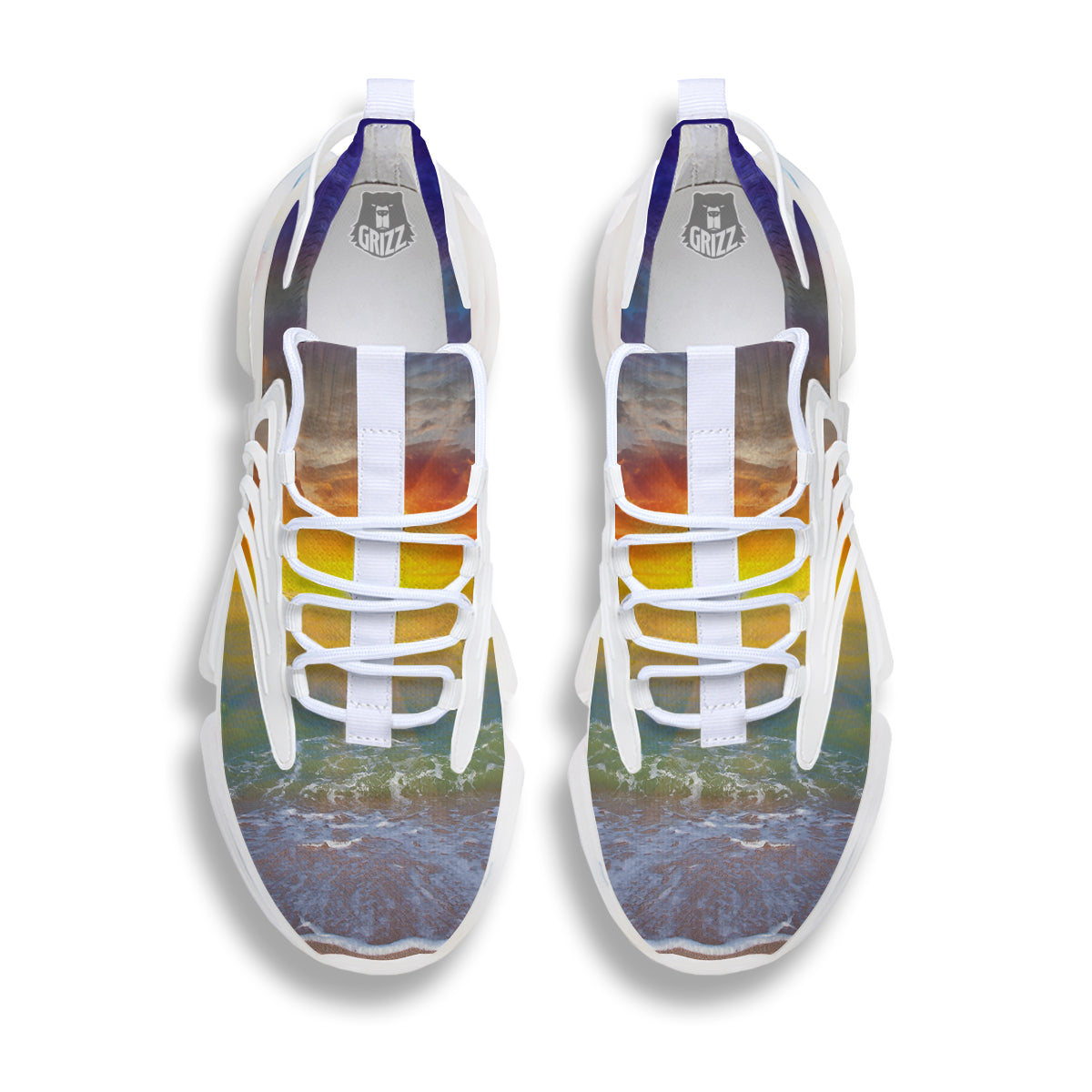 Sunset And Rainbow On Beach Print White Gym Shoes-grizzshop