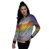 Sunset And Rainbow On Beach Print Women's Bomber Jacket-grizzshop