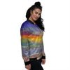 Sunset And Rainbow On Beach Print Women's Bomber Jacket-grizzshop