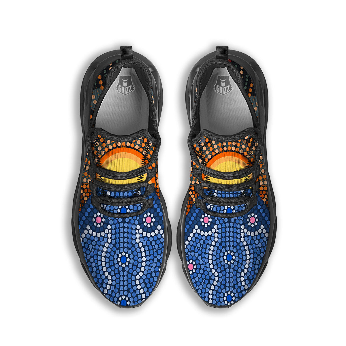Sunset Art Aboriginal Indigenous Print Black Running Shoes-grizzshop