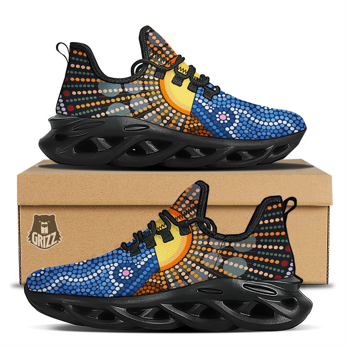 Sunset Art Aboriginal Indigenous Print Black Running Shoes-grizzshop
