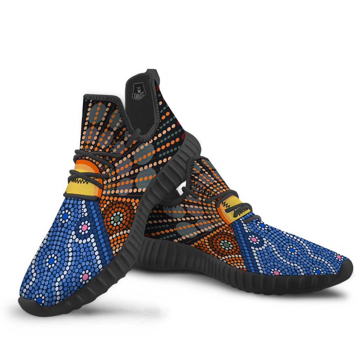 Sunset Art Aboriginal Indigenous Print Black Walking Shoes-grizzshop