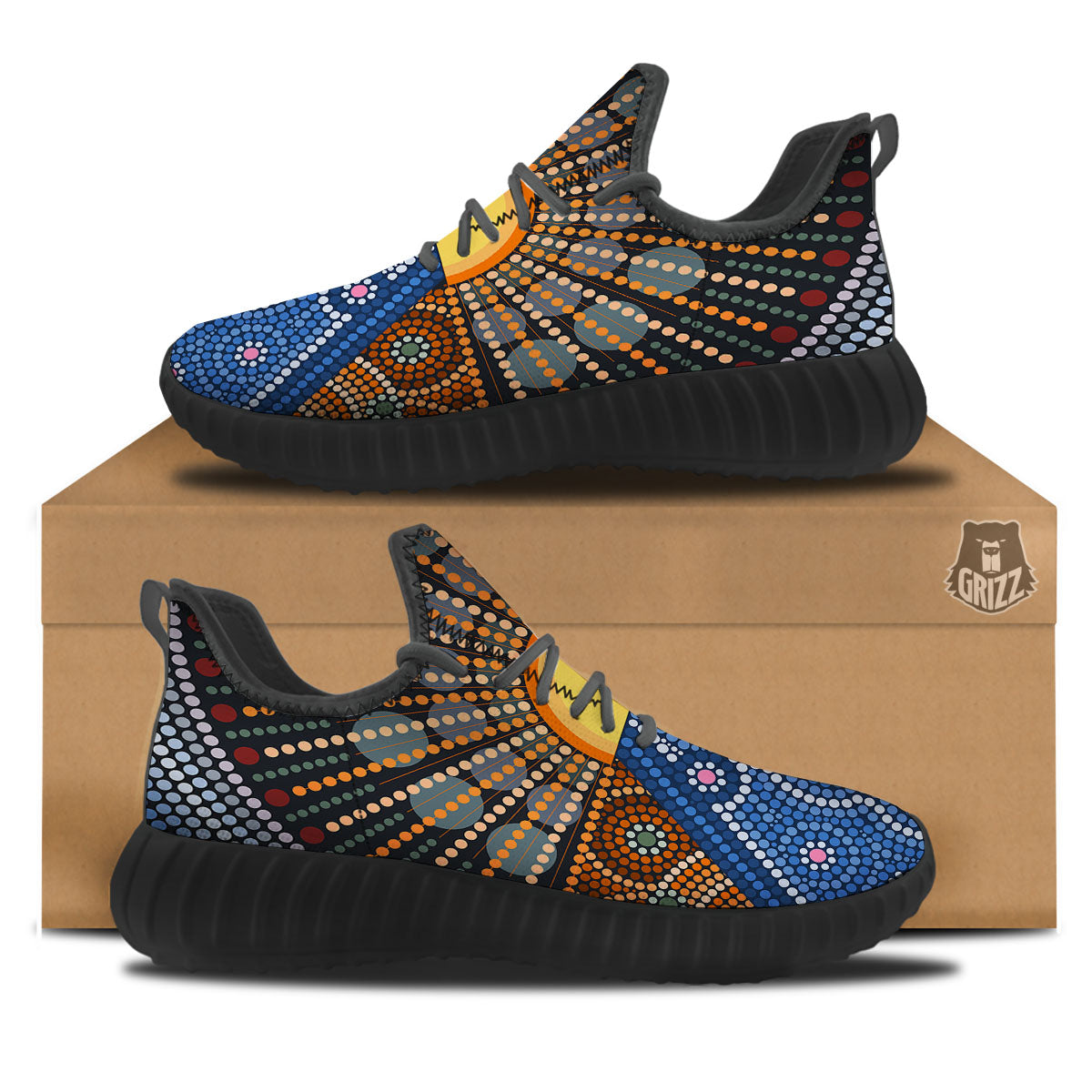 Sunset Art Aboriginal Indigenous Print Black Walking Shoes-grizzshop