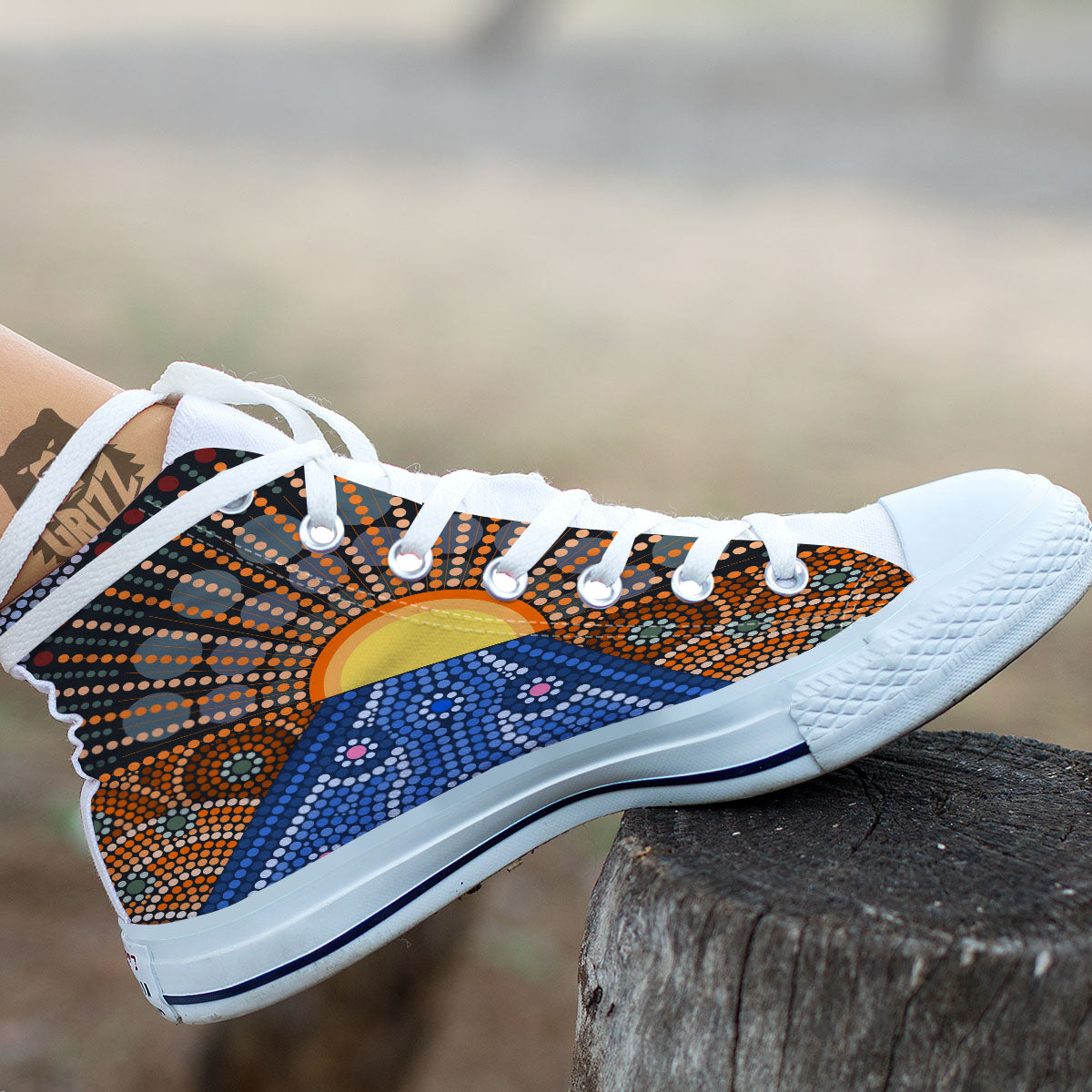 Sunset Art Aboriginal Indigenous Print White High Top Shoes-grizzshop