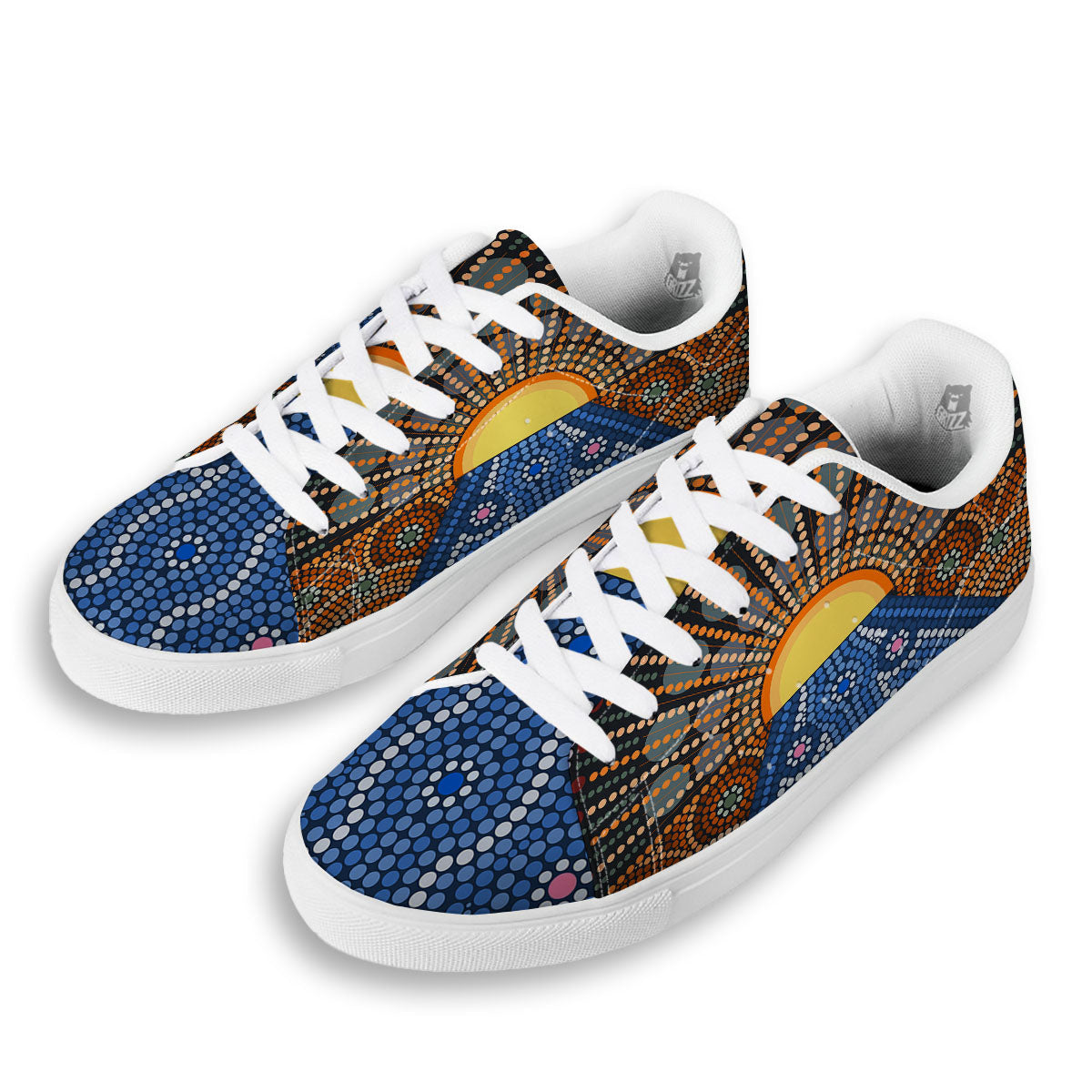Sunset Art Aboriginal Indigenous Print White Low Top Sneakers-grizzshop