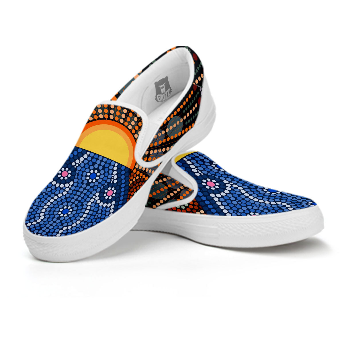 Sunset Art Aboriginal Indigenous Print White Slip On Shoes-grizzshop
