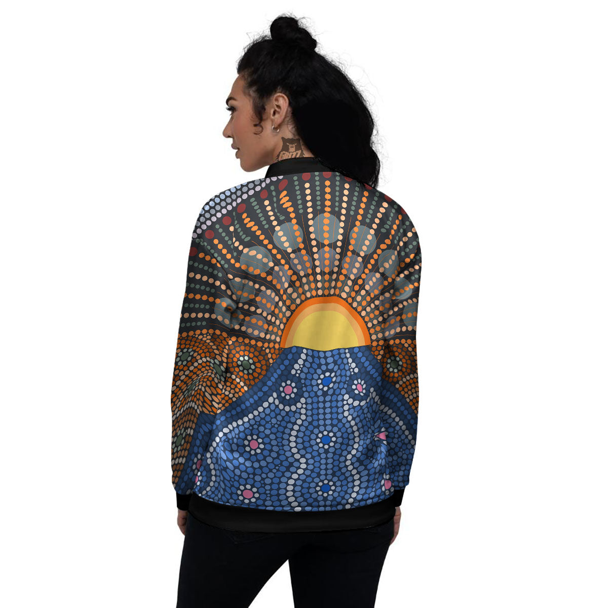 Sunset Art Aboriginal Indigenous Print Women's Bomber Jacket-grizzshop