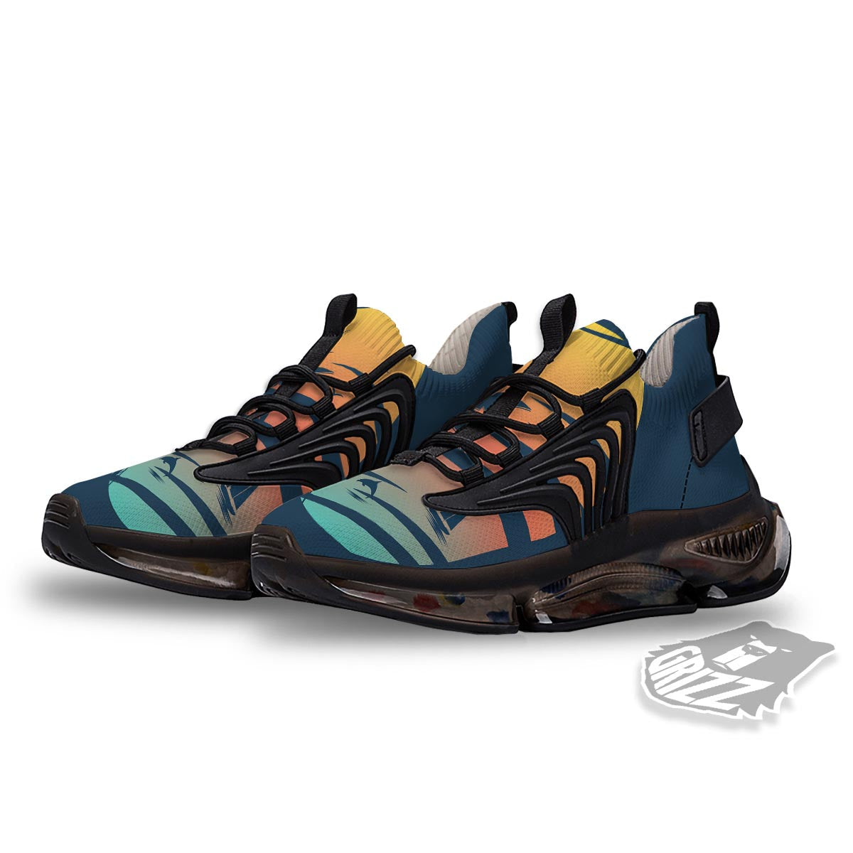 Sunset Beach Tropical Print Black Gym Shoes-grizzshop