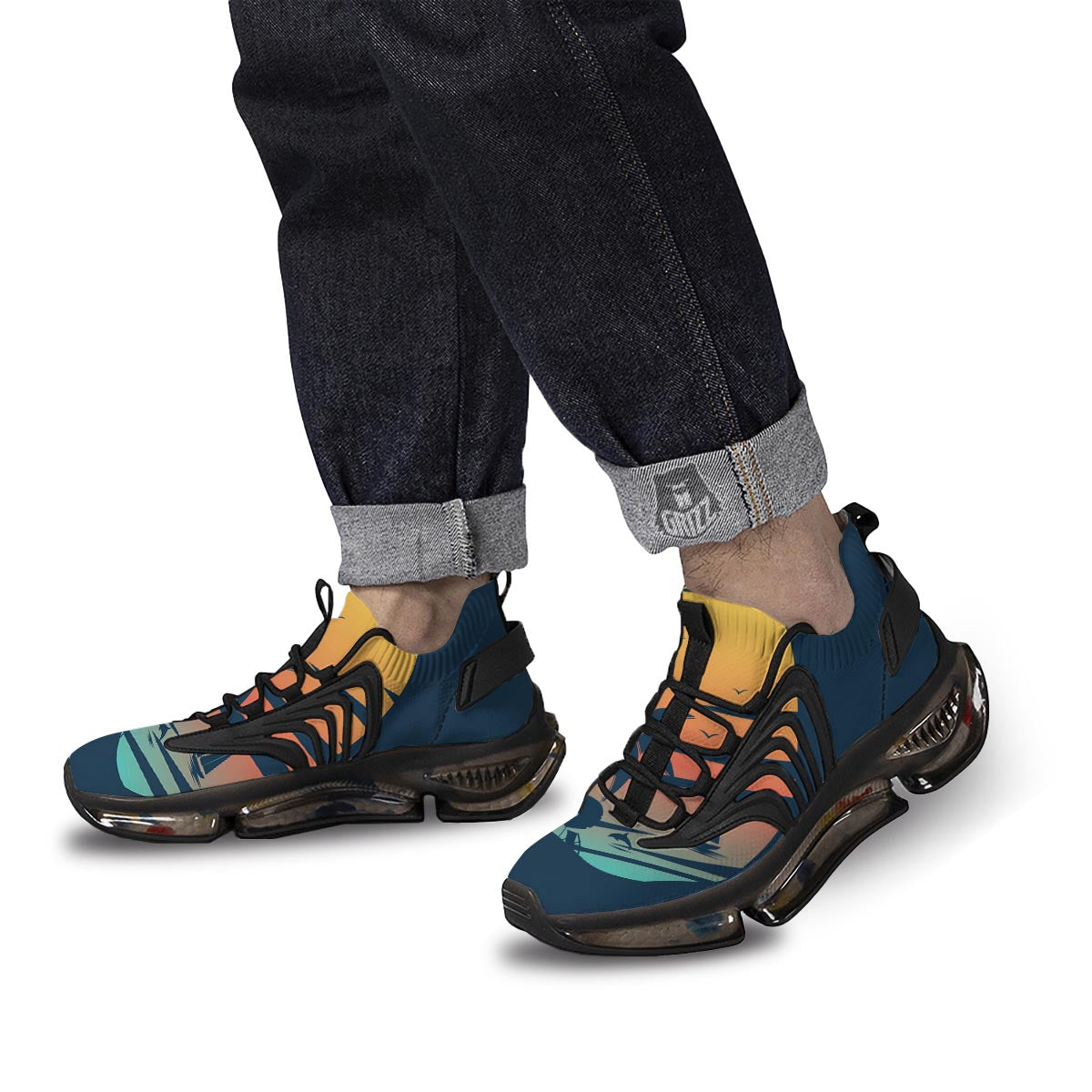 Sunset Beach Tropical Print Black Gym Shoes-grizzshop
