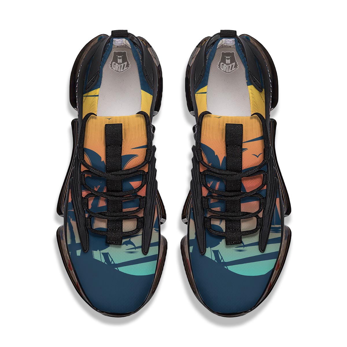 Sunset Beach Tropical Print Black Gym Shoes-grizzshop