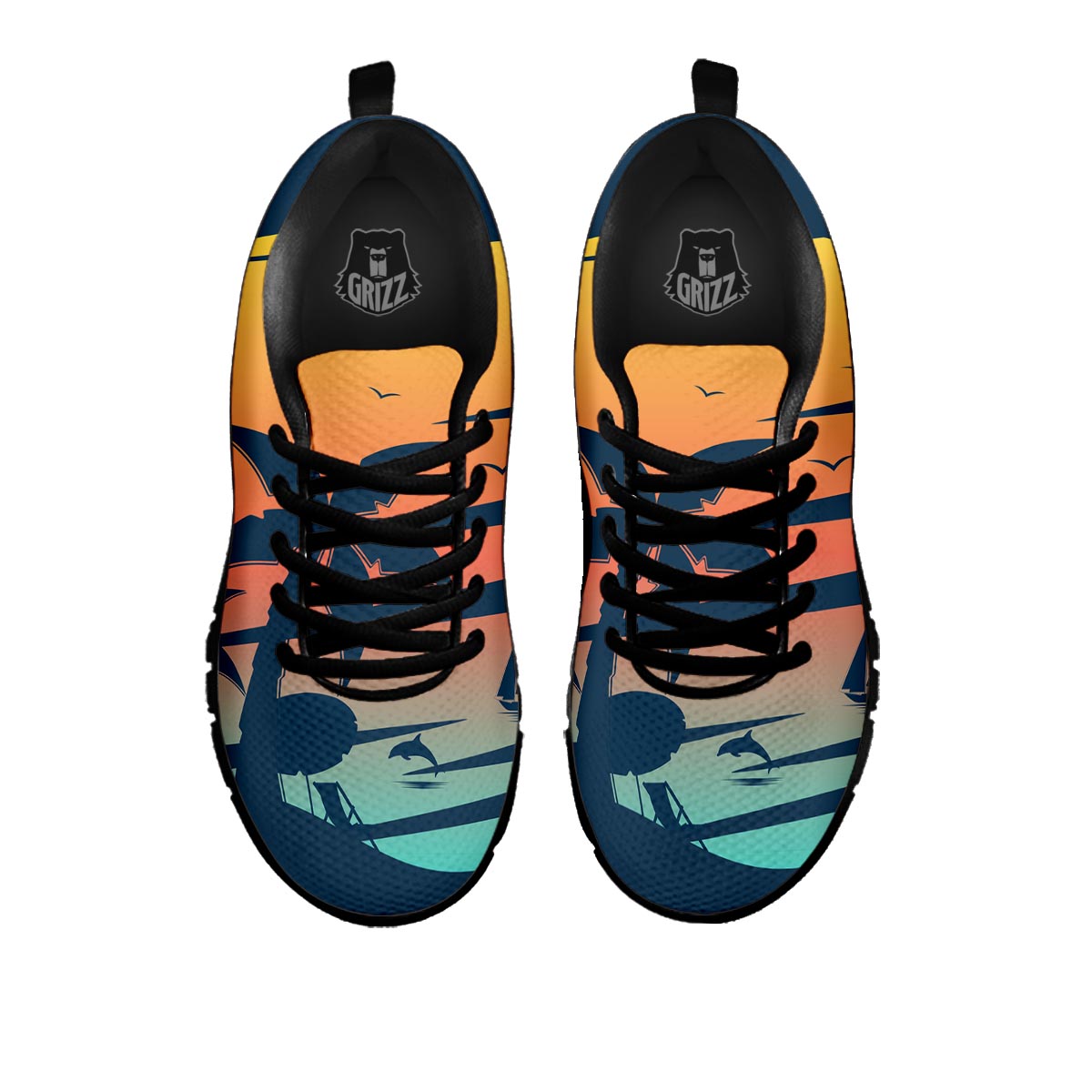 Sunset Beach Tropical Print Black Sneaker-grizzshop