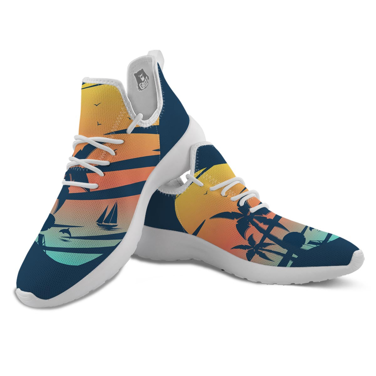 Sunset Beach Tropical Print White Athletic Shoes-grizzshop