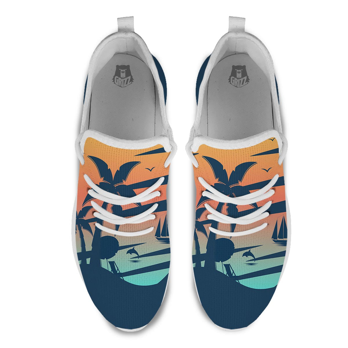 Sunset Beach Tropical Print White Athletic Shoes-grizzshop