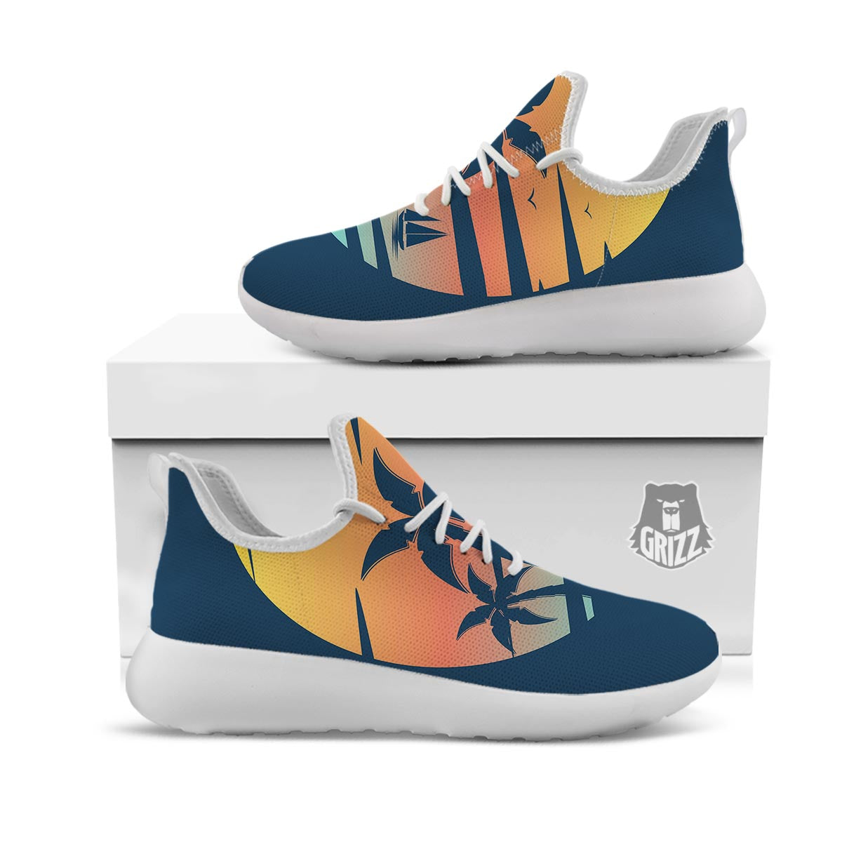 Sunset Beach Tropical Print White Athletic Shoes-grizzshop