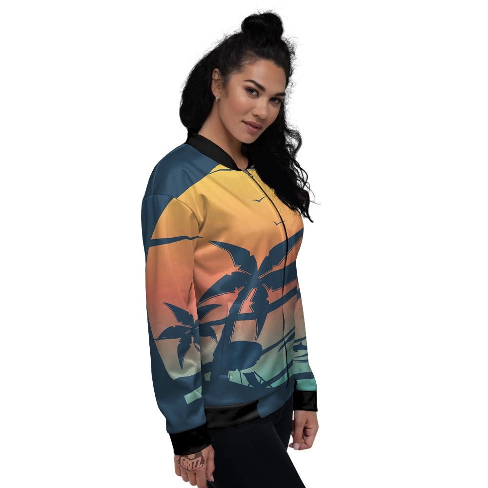 Sunset Beach Tropical Print Women's Bomber Jacket-grizzshop