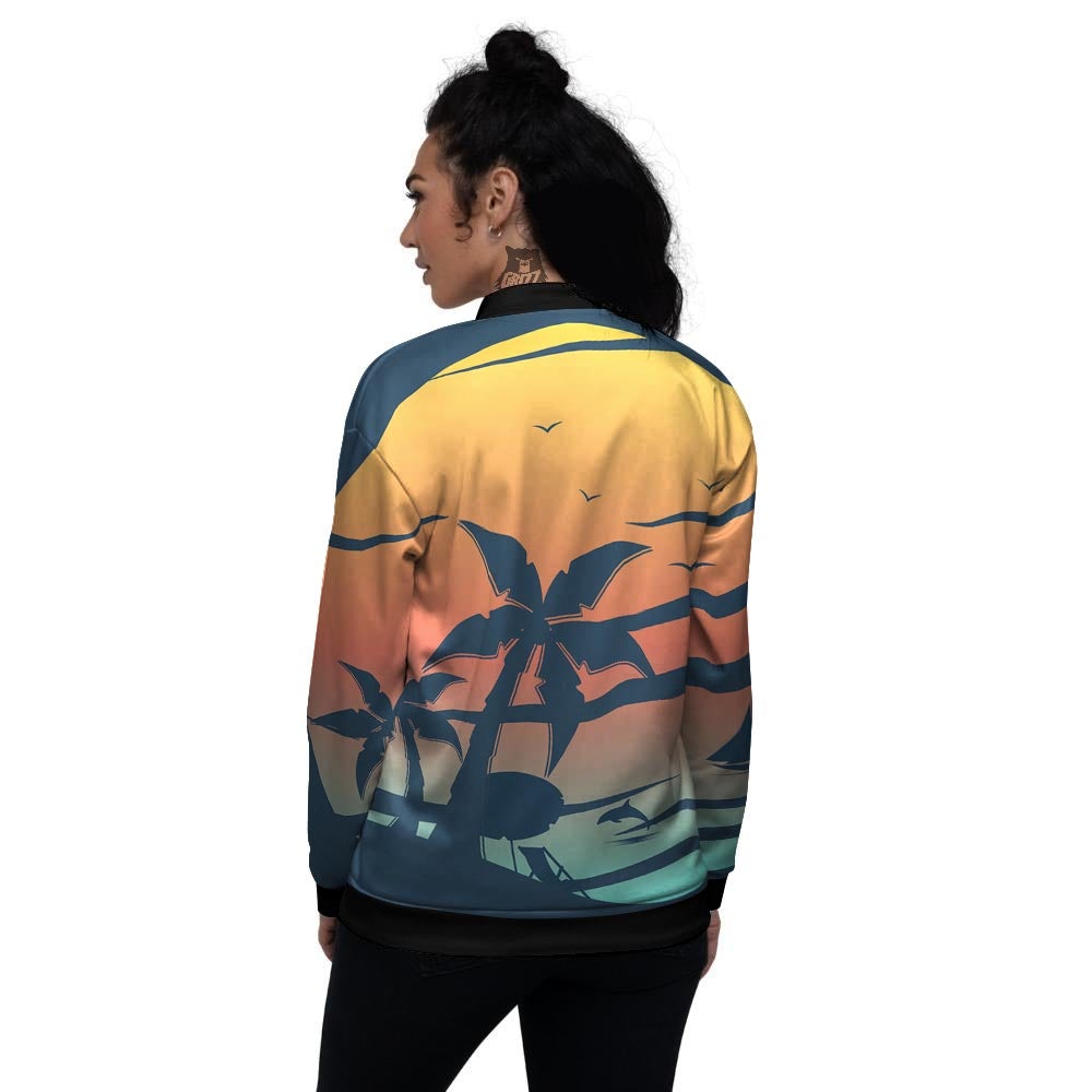 Sunset Beach Tropical Print Women's Bomber Jacket-grizzshop