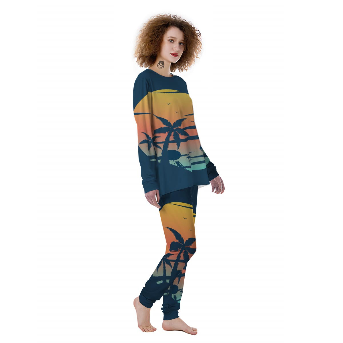 Sunset Beach Tropical Print Women's Pajamas-grizzshop