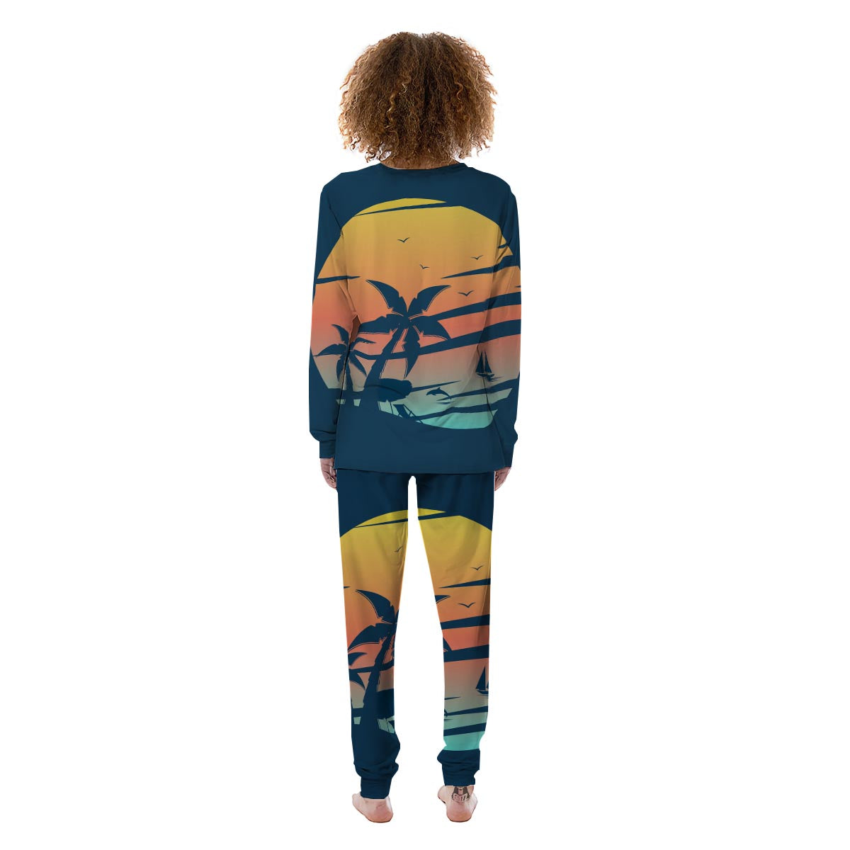 Sunset Beach Tropical Print Women's Pajamas-grizzshop