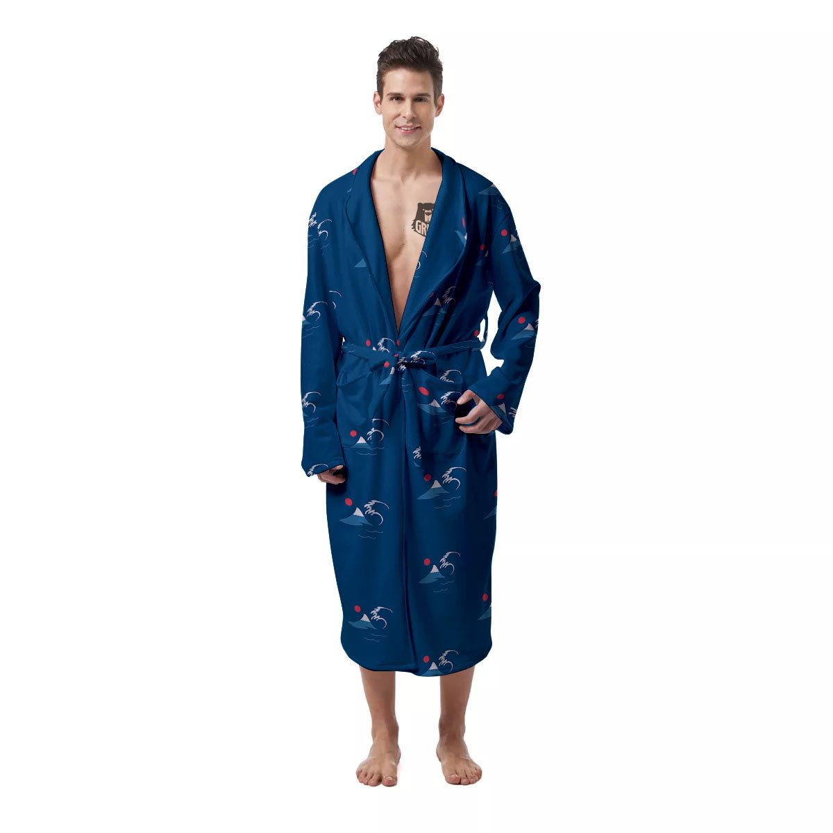 Sunset Japanese Print Pattern Men's Robe-grizzshop