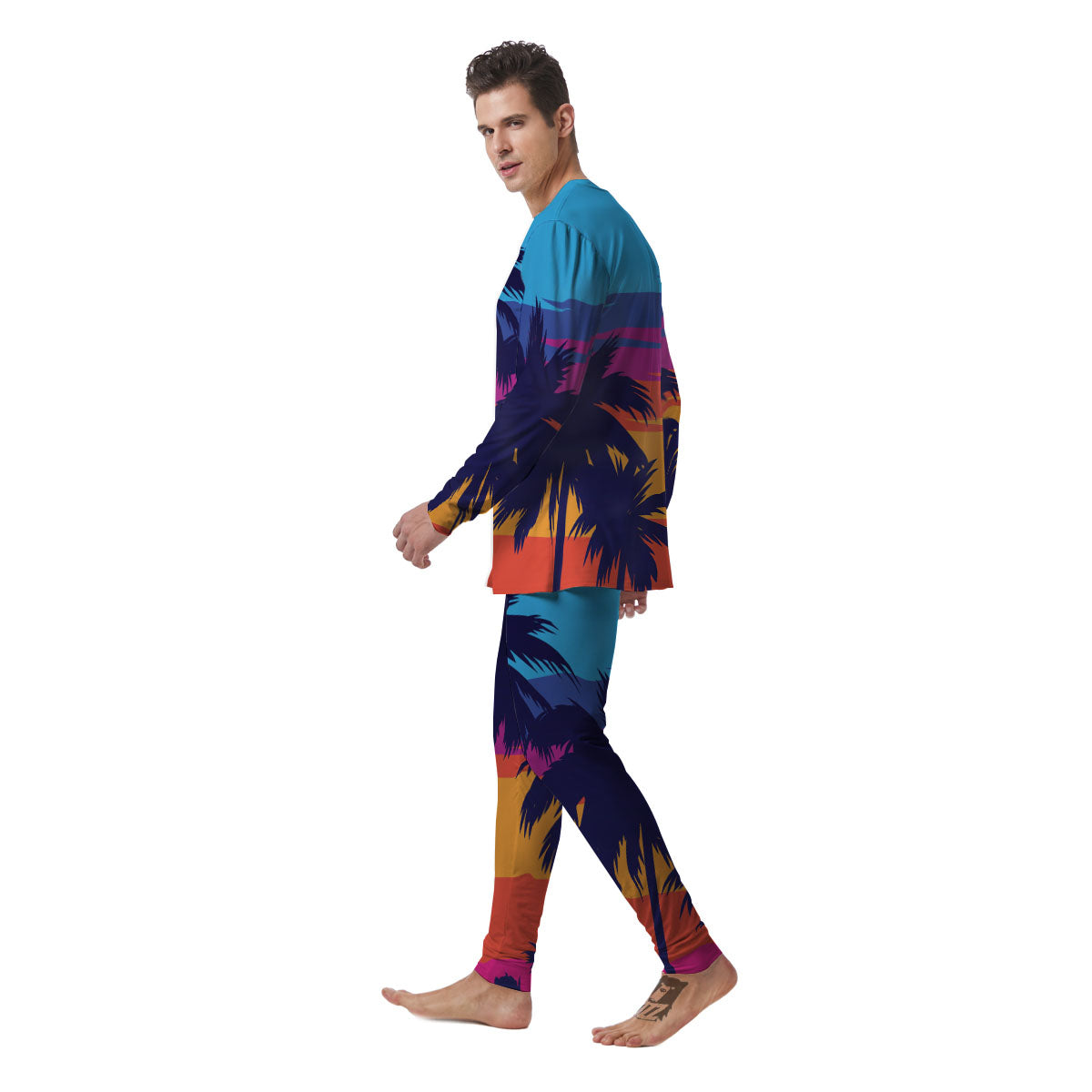 Sunset On The Beach And Palm Trees Print Men's Pajamas-grizzshop